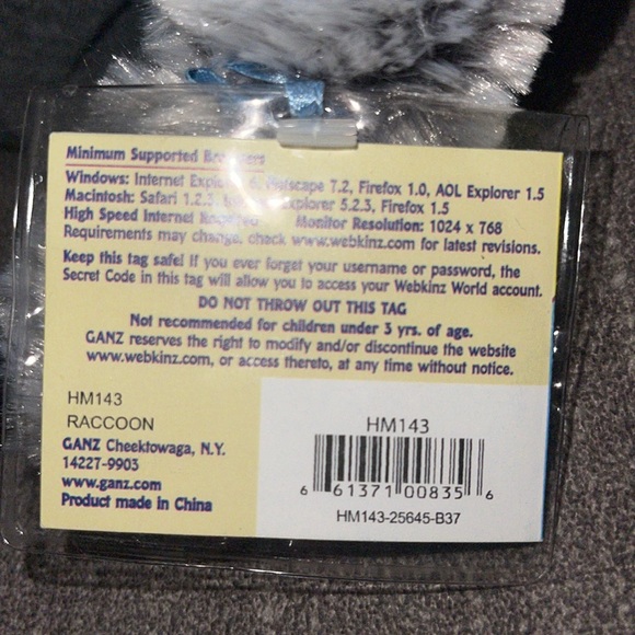 WEBKINZ Ganz RACCOON RETIRED HM143 w/hang &but Tag No Code plush stuffed animal - Picture 12 of 16